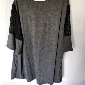 Women's Gray Boxy 3/4 Sleeve Blouse with upper arm black lace